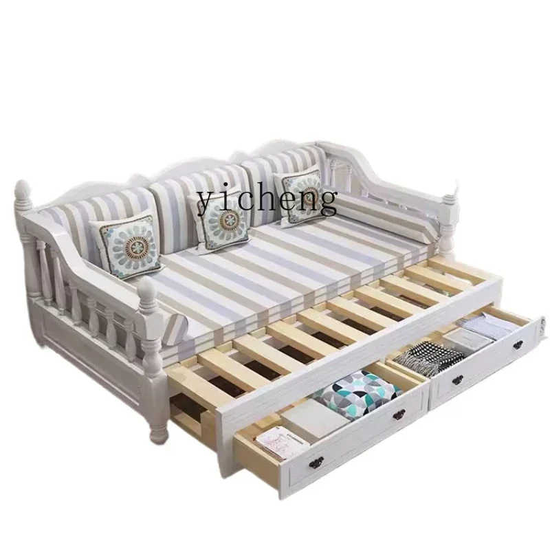 U5.13  solid wood sofa bed dual-purpose foldable multi-functional living room double pull-out bed