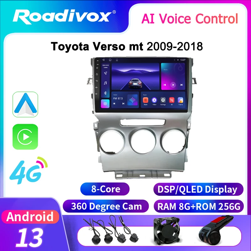 roadivox Android car radio for Toyota Verso mt 2009 2018 stereo GPS Navigation video Multimedia Player tape recorder  carplay