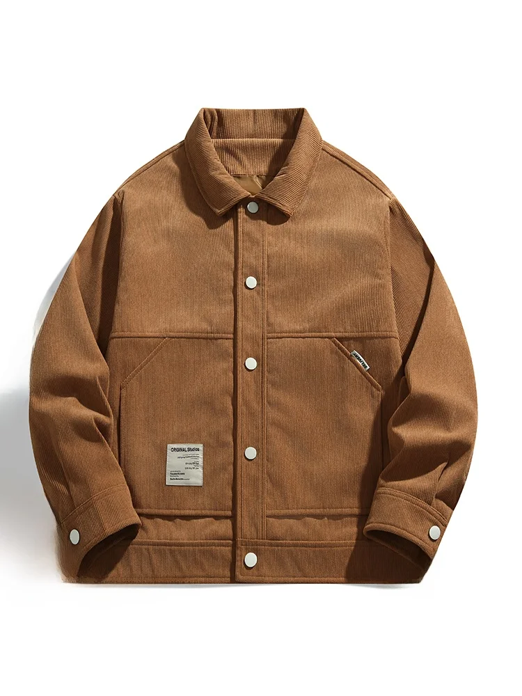 

Модная молодежная весенне-осенняя мужская рабочая куртка свободного кроя с отложным воротником, повседневная верхняя одежда из полиэфирного волокна с длинными рукавами