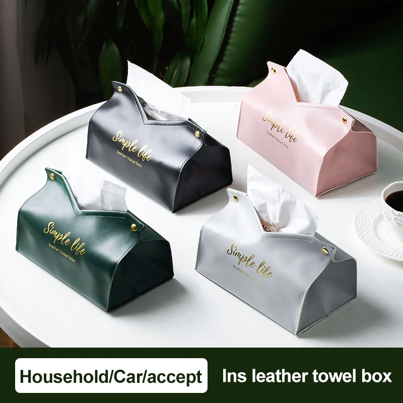 1pc Leather Tissue Box Napkin Holder Car Tissue Box Home Living Room Decoration Bedroom Kitchen Desktop Nordic Storage Box