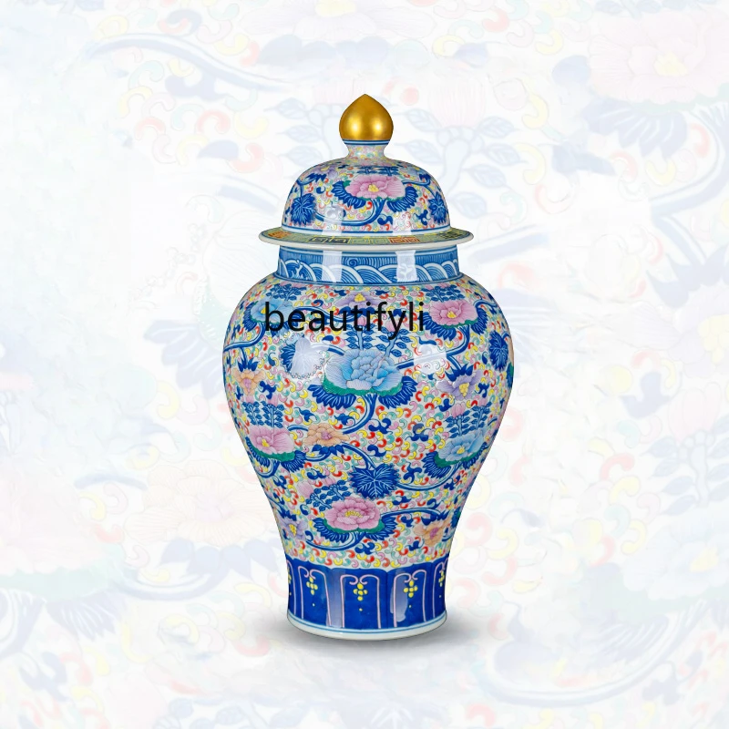 

Hand-painted general tank ornament Jingdezhen ceramics vase Chinese living room storage tank large