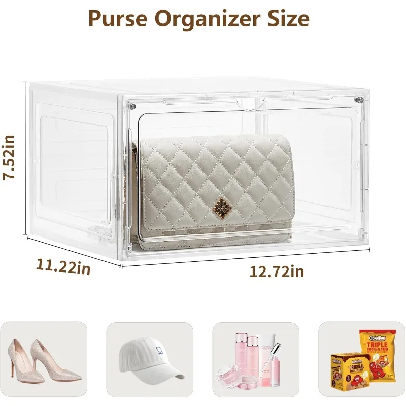 Purse Organizer For Closet 8 Pack Stackable Storage Bins With Lids Clear Plastic Handbag Organizer Purse Storage