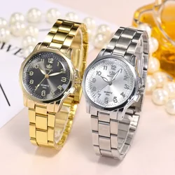 High Quality Women'S Watch Luxurious Gold Alloy Strap Round Business Watch Exquisite Small Dial Ladies Watch Couple