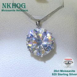 NKHOG 20ct 18mm Round Moissanite Necklace Pendant Women 925 Silver Plated 18k Gold Big Diamond Chain Party Gift Fine Jewelry GRA