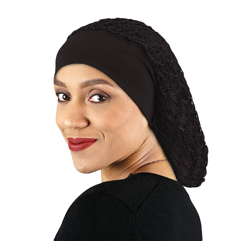 New Women Ladies Hair Net Stretchy Wide band satin Mesh Snood Hair Net Soft Rayon Snood Crochet Hair Net Accessories