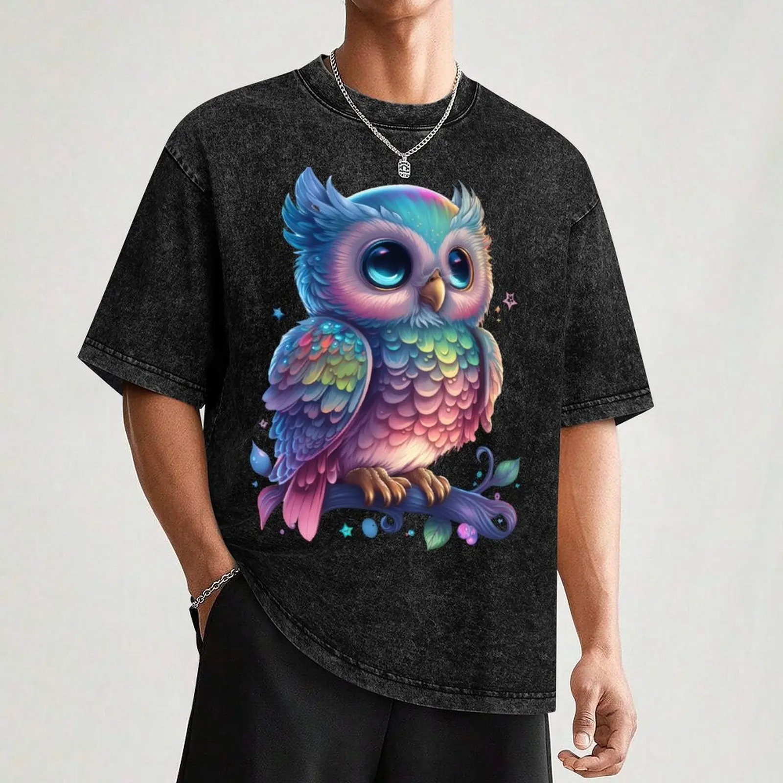 Cute Rainbow Hedwig Owl T-Shirt Large Size Short Sleeve T-Shirt view 3