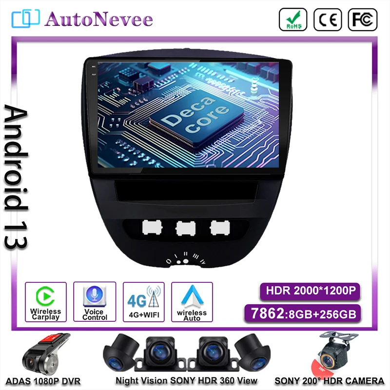 

Android 13 For Peugeot 107 for Citroen C1 Auto Radio Stereo Multimedia For Toyota Aygo 2005-2014 Car Player GPS Navigation DVD