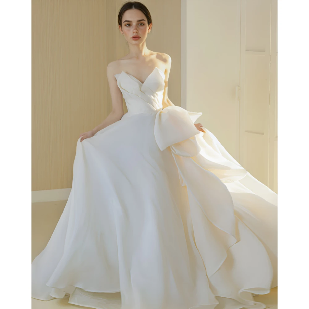 

ESBRIDE Princess Bride Dresses Civil Wedding Dress Sleeveless Backless Luxurious Bride Ball Gown Wedding Dress with Big Bow