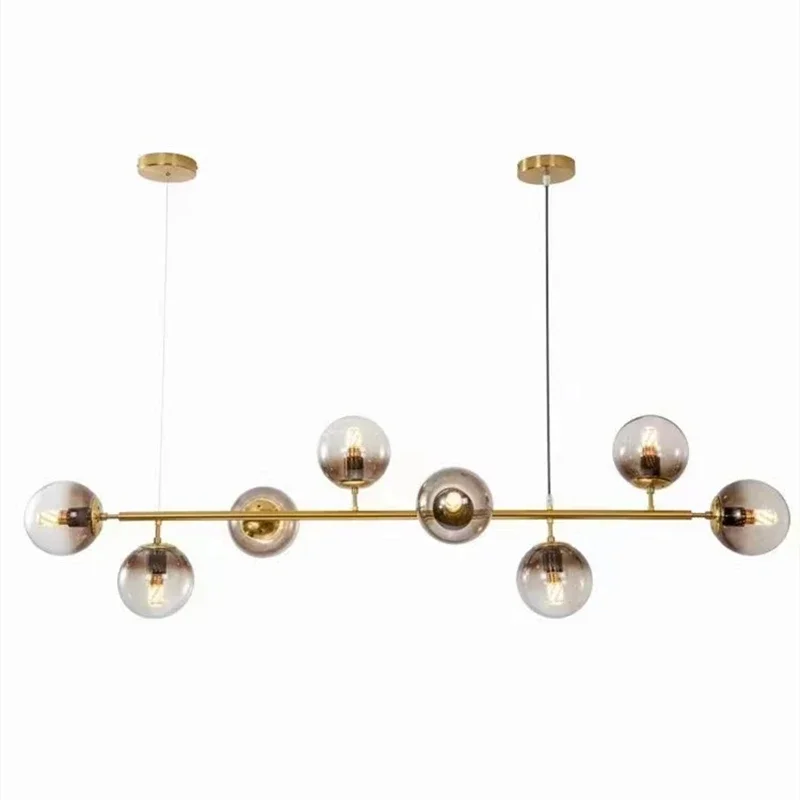 

Smoke Glass LED Pendant Lights Modern Model Room Glass Ball LOFT Ceiling Chandelier Hanglamp Nordic Art Strip Gold Hanging Lamp