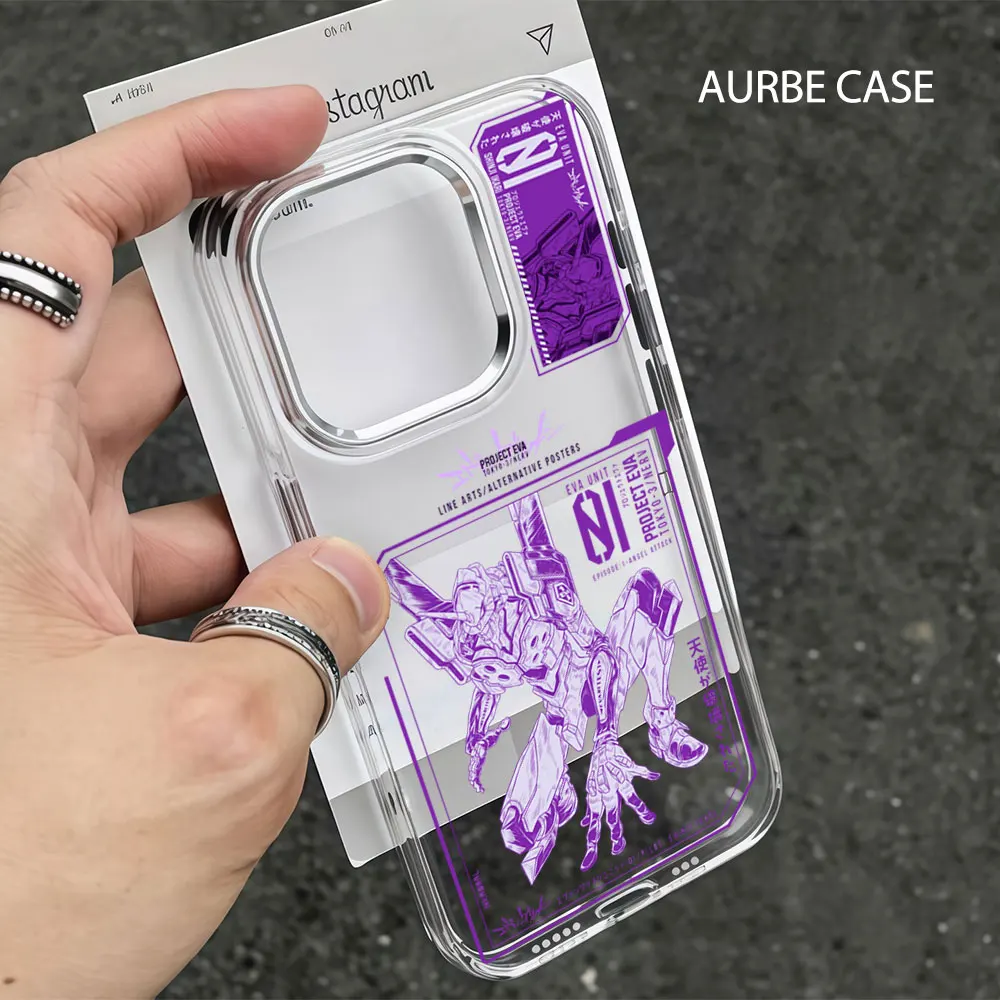 Aurbe Handyhülle für iPhone 17 16 15 14 13 Pro Max 16E Silberner Linsenrahmen Transparente Hülle N-Neon G-Genesis E-Evangelion Cover