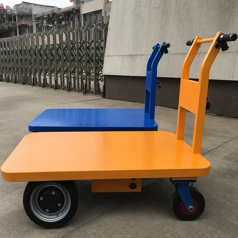 Handheld Flat Trolley Warehouse Logistics Cart High Load Capacity Four Wheel Transport Vehicle for Heavy Duty Pulling and