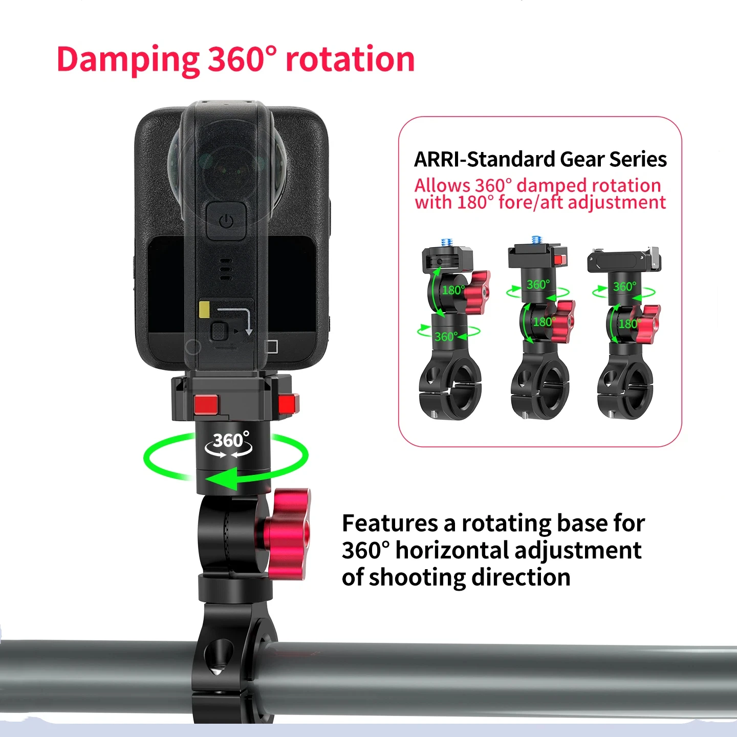 Dreh- und Neigungs-Fahrradlenker-Lenker-Dämpfungshalterung, Telefonhalter für Gopro 13, DJI Osmo 360 Action 6, 5, Insta360 GO Ultra