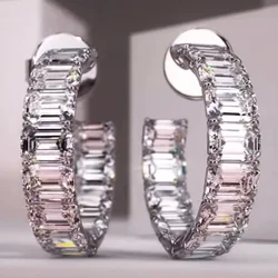 Luxury Emerald Cut Lab Diamond Hoop Earring 925 Sterling Silver Party Wedding Earrings for Women Men Engagement Jewelry Gift