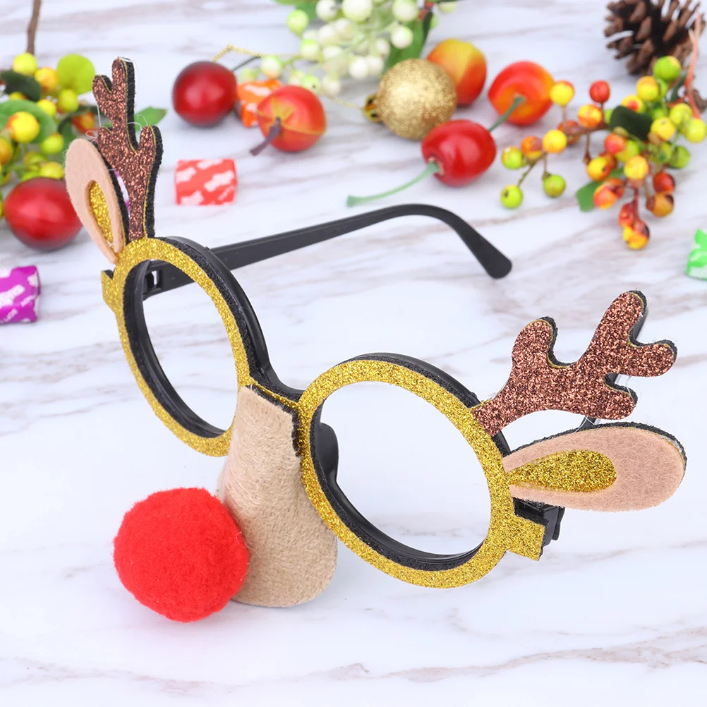 

3Pcs Stylish Christmas Eyeglasses Frames Creative Elk Design Eye Glasses Photography Props Funny Eyewear (Golden Red Pink)