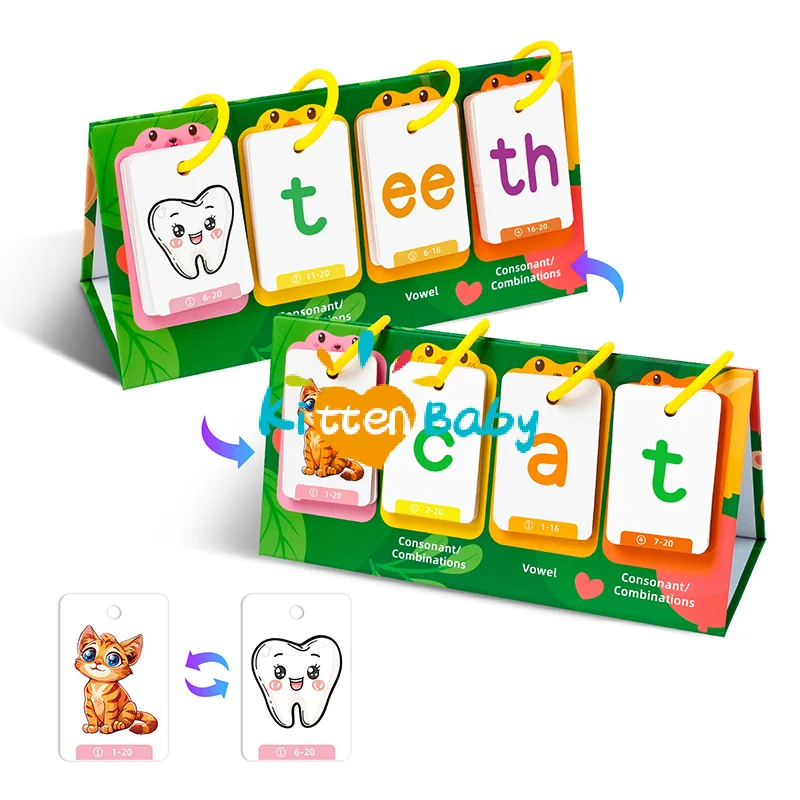 Tarjetas de juegos CVC para construir palabras, aprender a leer, construcción de palabras Montessori, tabla de bolsillo de escritorio, Kit de tarjetas Flash para tienda con 80 tarjetas
