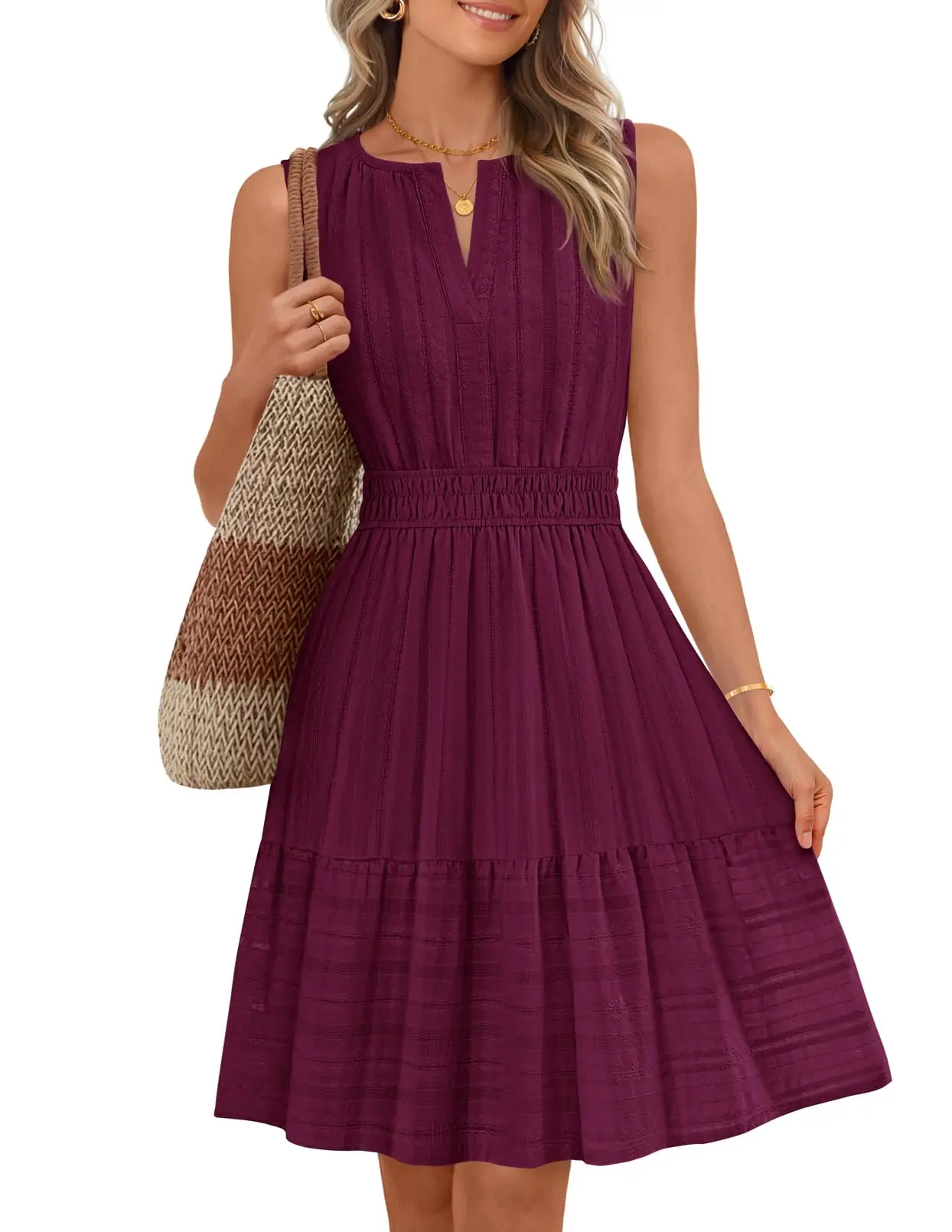 

Womens Sleeveless V Neck Flowy A Line Mini Sundress With Pockets Casual Summer Beach Vacation Dress
