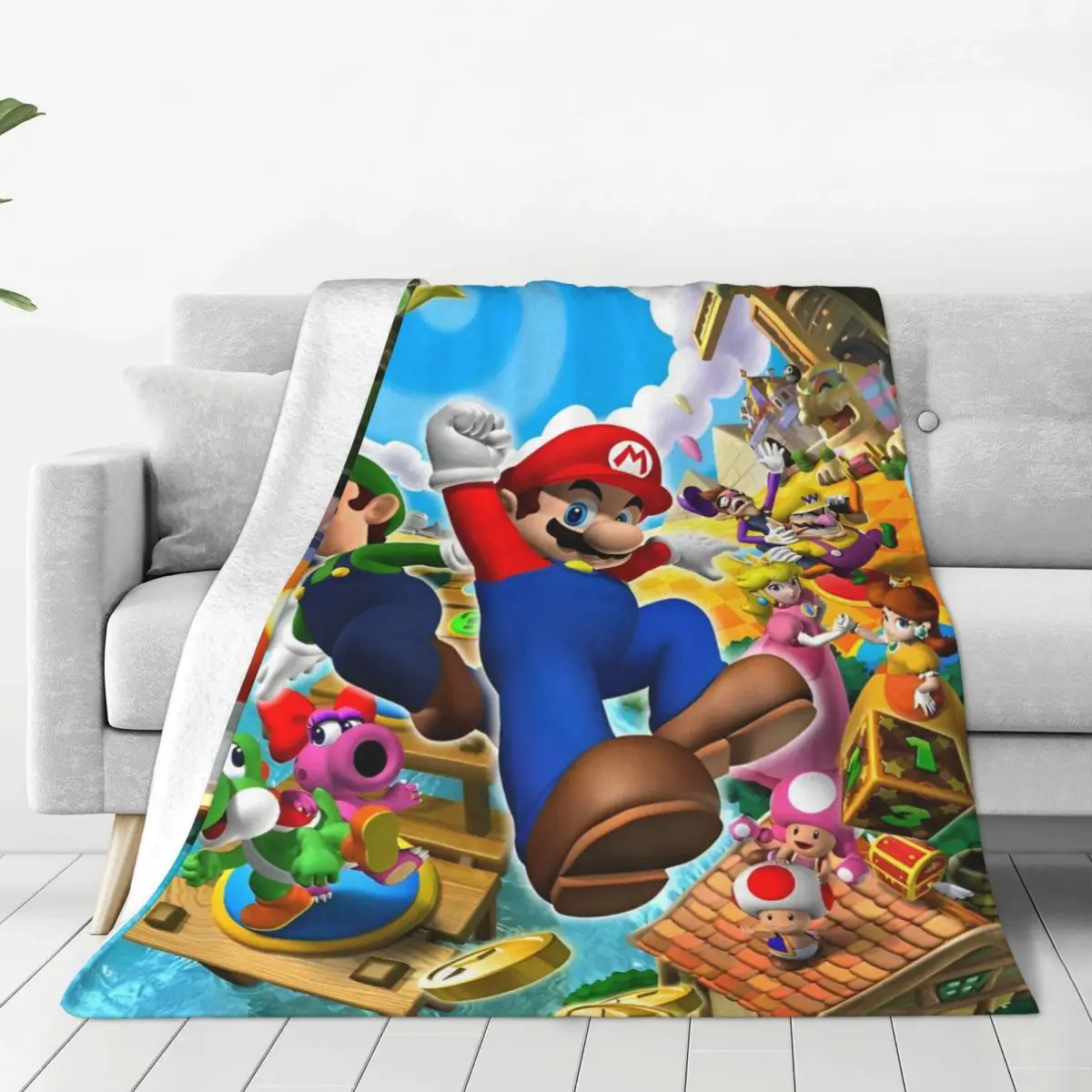 Cartoon M-marioes Flannel Blanket Warm Throw Blanket for Couch Bed Travel Aesthetic Bedspread Sofa Bed Cover