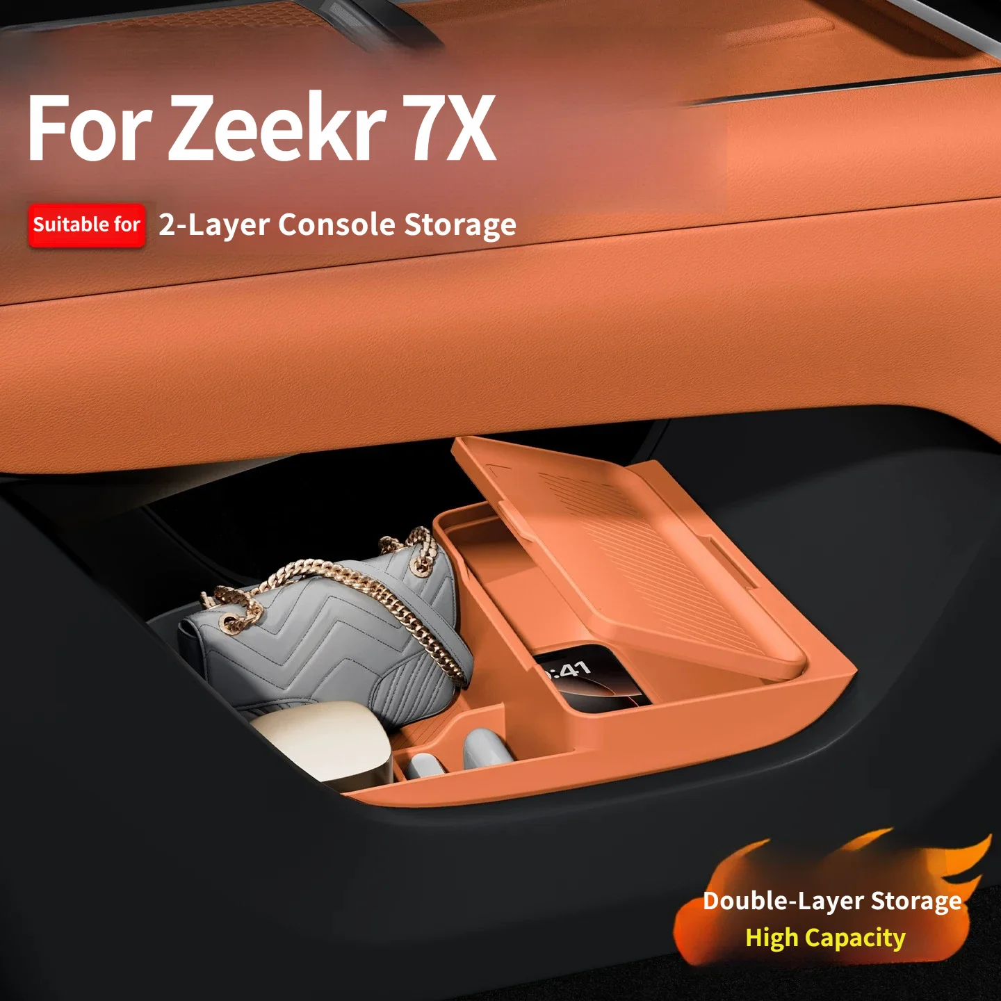 Car Interior Accessories For ZEEKR 7X 2026 Lower Center Console Storage Box, Silicone Lower Layer Organizer Car Accessories