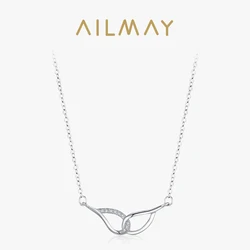 Ailmay 925 Sterling Silver Elegant Luxury Angel Wings Pendant Necklace Shining Zircon For Women Wedding Engagement Fine Jewelry