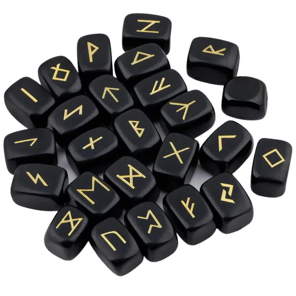 TUMBEELLUWA 25Pc/Set Rune Stones Engraved Elder Futhark Runic Alphabets Wicca Crystal Stone For Meditation Chakra Balancing
