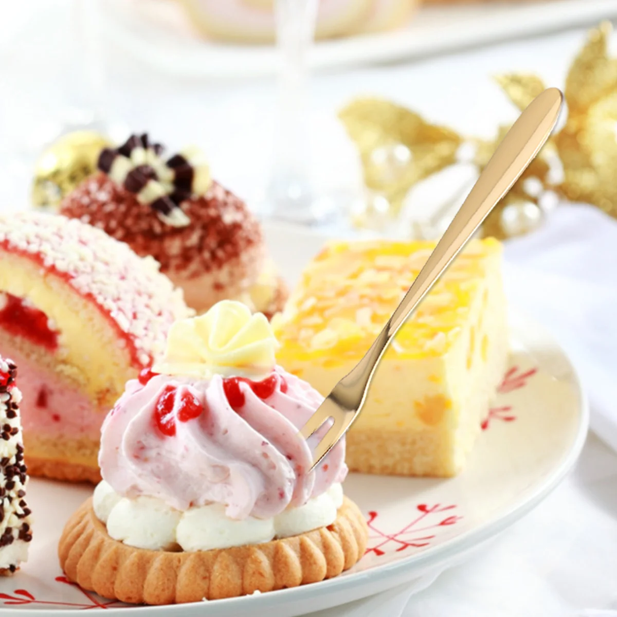 

Stainless Steel Fruit Fork Titanium Two-Tine Long Handle Dessert Forks for Travel Camping Cake Salad Beefsteak Forks