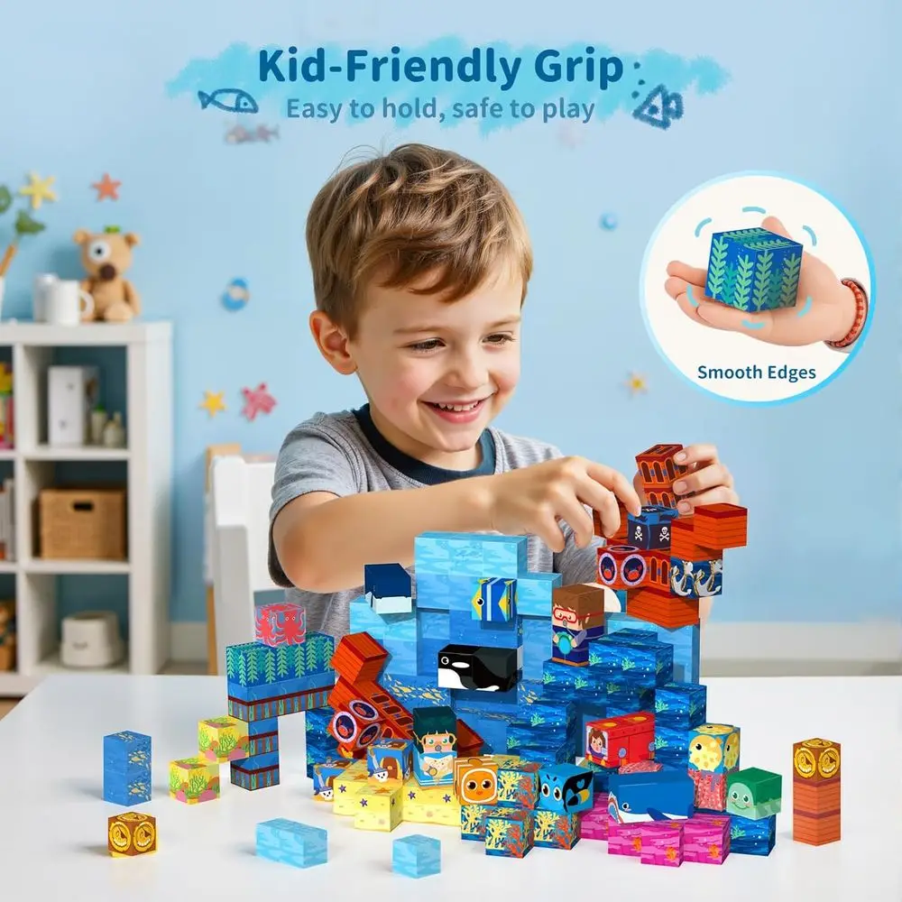 STEM Educational Magnetic Cubes - 154-Piece Montessori Toys for Kids 3-10 Years, Sensory & Creative Building Set