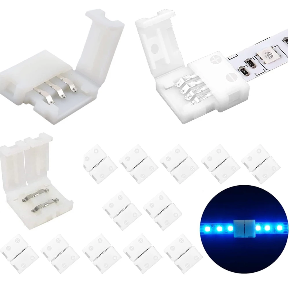 2 3 4 5 6pin 8mm 10mm L Shape LED Strip  Solderless Connector For 5050/3528/2835 RGB Strip No Soldering Corner Connector Strip