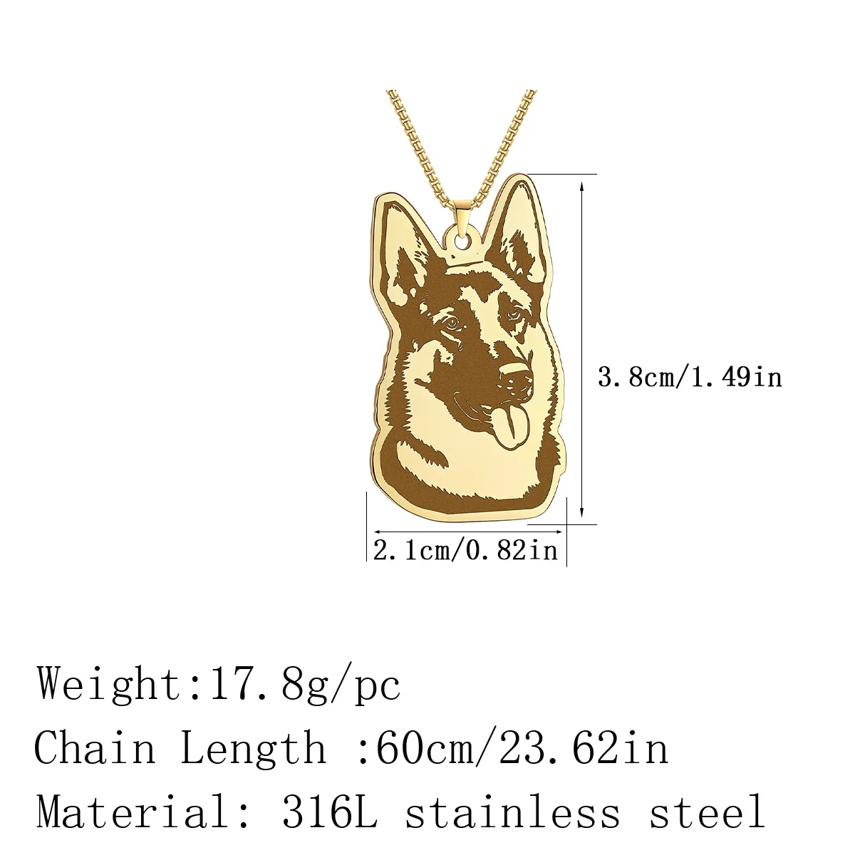 Chandler Stainless Steel Cartoon German Shepherd Necklace Pendant Simple Jewelry Animal Charm Birthday Party Chain Choker