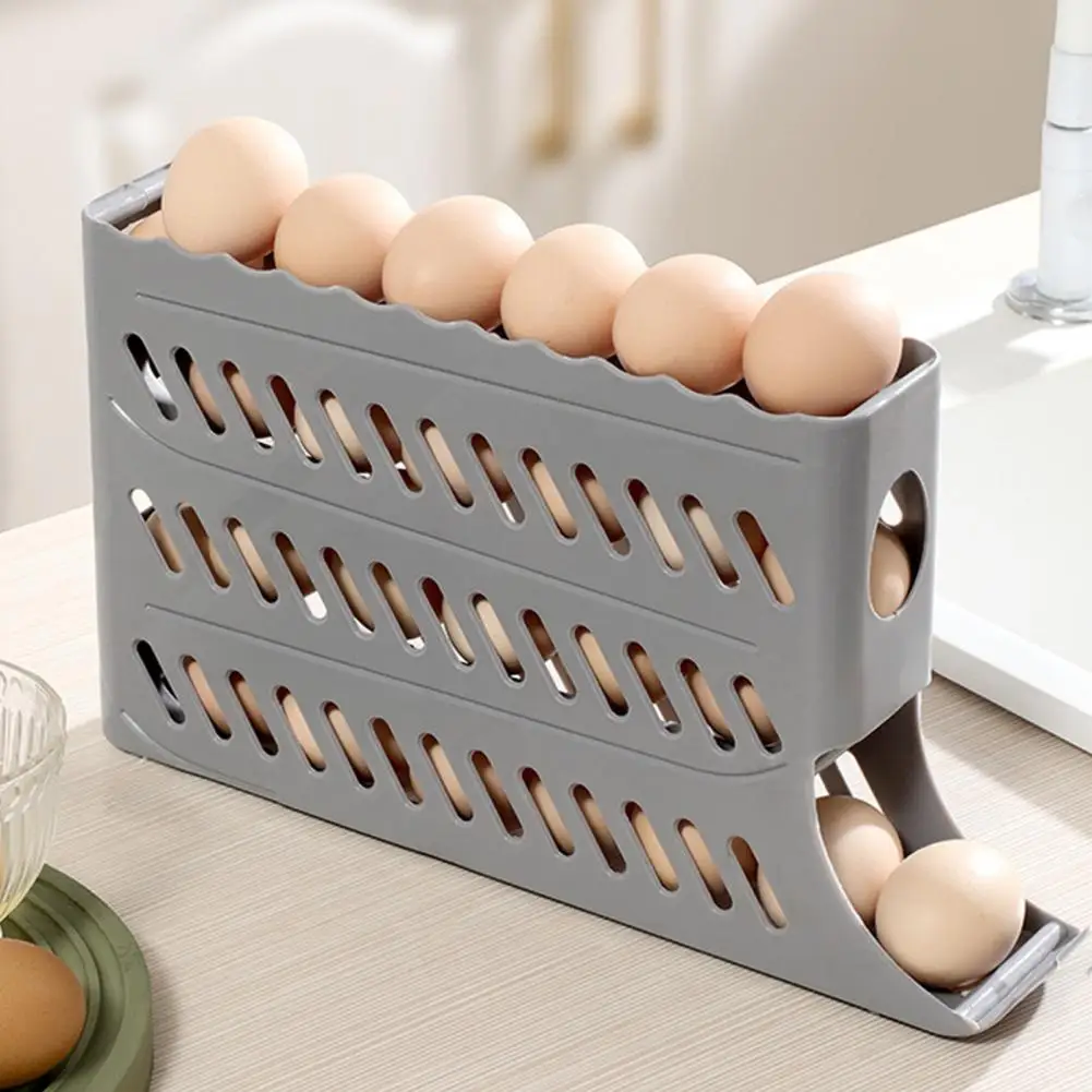 Egg Tray with Automatic Scroll-down Function Capacity Fridge Egg Storage Box with Four Tiers for Refrigerator for Diner