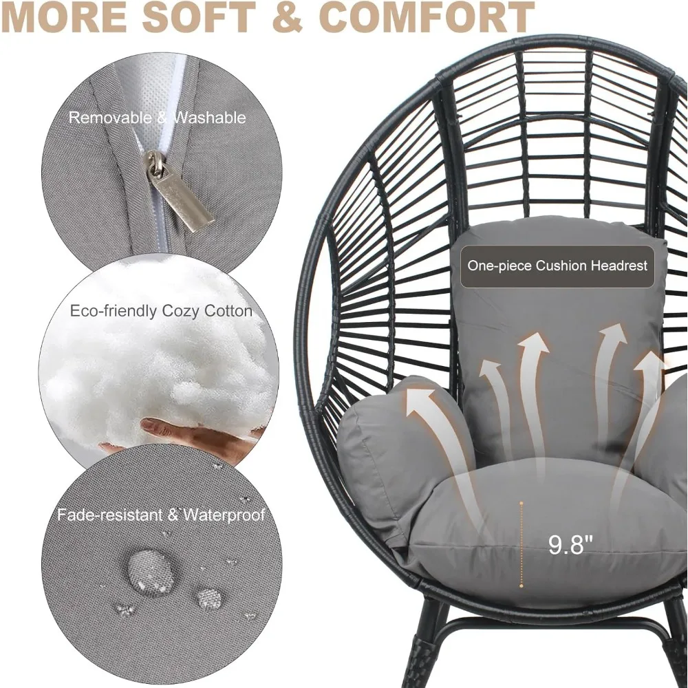 extra grote rieten eiermandstoel met standaard en kussen, capaciteit 500 lbs, geschikt voor terras- en tuingebruik