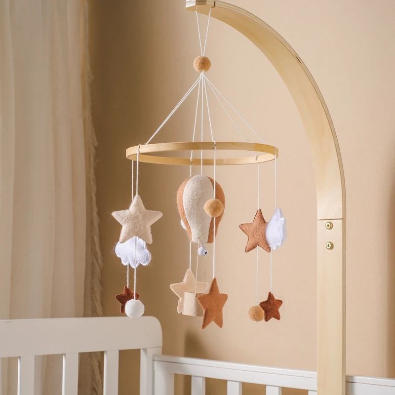 Sonajeros de madera de juguete para cuna de bebé, campana para cama móvil, globo caliente de fieltro suave, campana para cama musical para recién nacido, juguetes colgantes, soporte para cuna, regalos para bebé