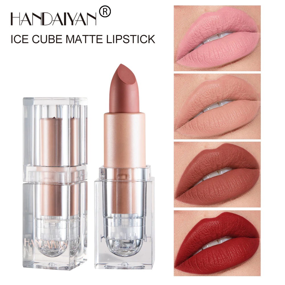 HANDAIYAN 12-color Ice Tube Matte Nude Lipstick easy to color long-lasting lip makeup Cosmetics Waterproof Lips Gift