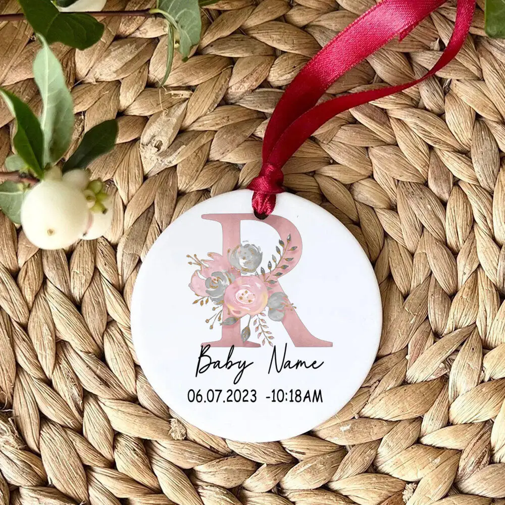 Personalized Baby Ornament Custom Rose Gold Letter Newbron Photo Prop Baby Photography Accessories Infant Birth Ceramic Ornament