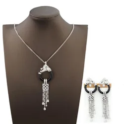 Designer Collection Tassels Earrings Necklace Inlaid Cubic Zircon Black Spots Green Eyes Leopard Panther Pendant Jewelry Sets