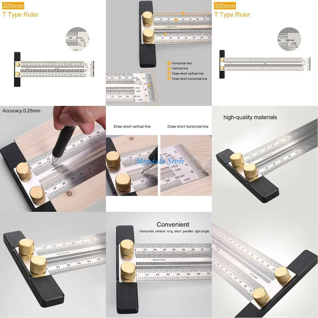 

U2JC Woodworking High-precision Line StainlessSteel Ruler Hole Scribing Ruler Stainless Mark Line Gauge Measuring Tool