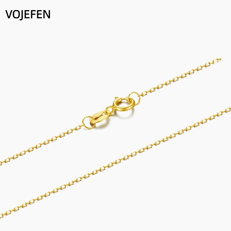 VOJEFEN 14K Real Gold Necklace Jewelry AU585 Pure Gold Stamp Cross Chain 45-60cm Women Fashion Jewelry Luxury Gift Certificate