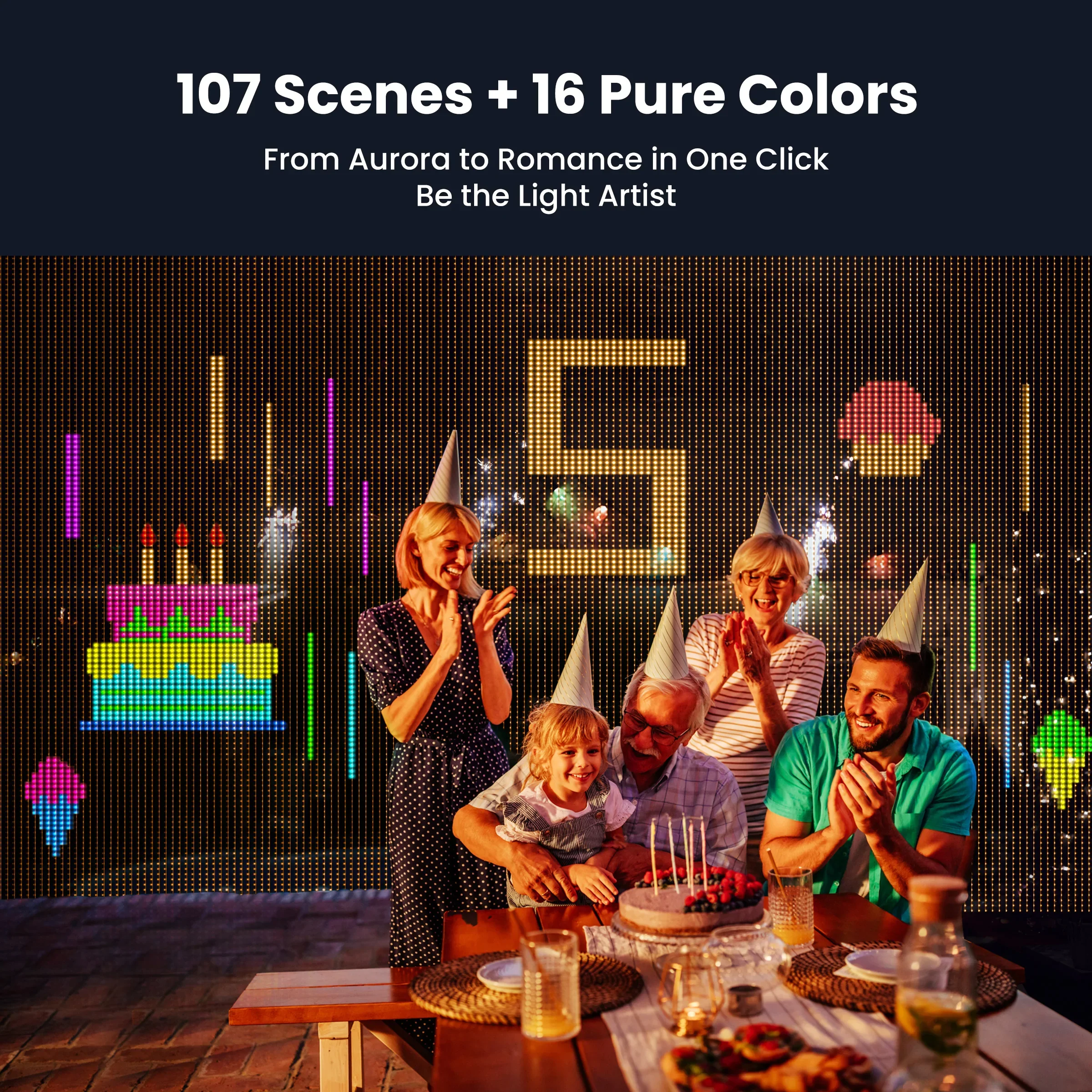 GIRIER Smart Curtain Lights Bluetooth LED Strip Lights RGB DIY Dynamic Lights Support Music Sync Mode for Christmas/Bedroom Deco