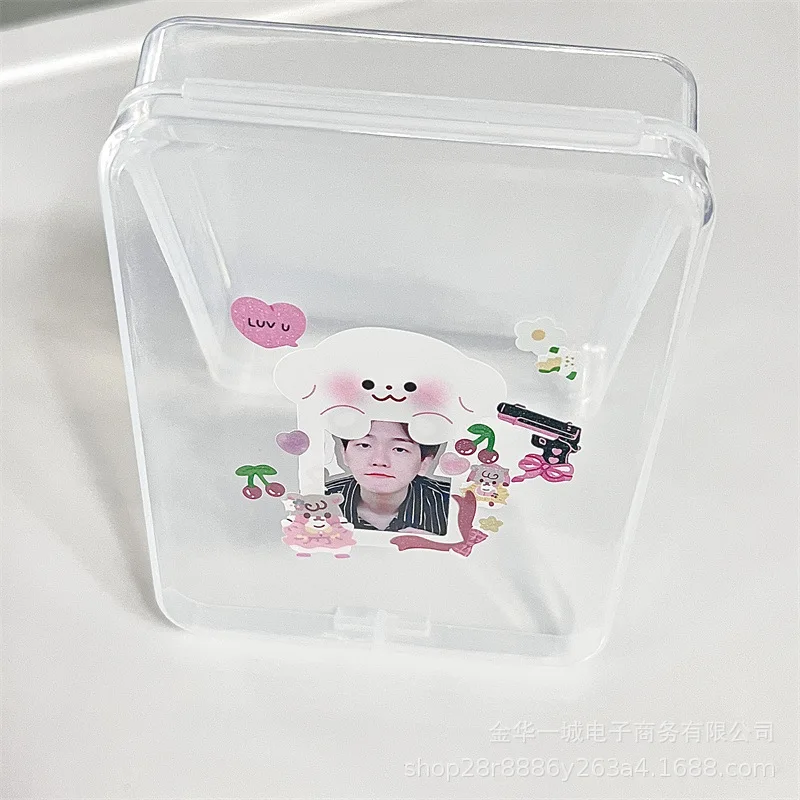 INS Transparent Desk Organizer Box Idol K-pop Photocard Container Storage Box Photo Small Card Korean Card Case School Stationer