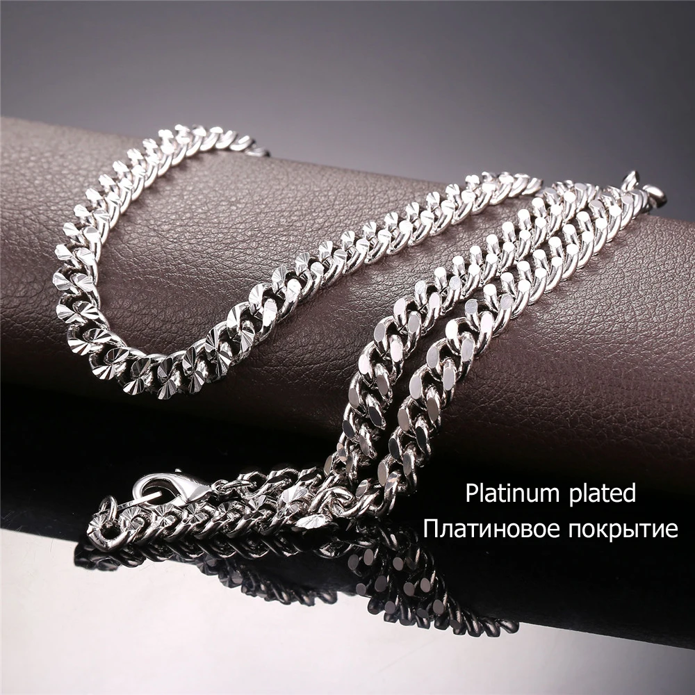 U7 Chunky Cuban Chain Bracelet Necklace Set for Man Dubai Black Silver Rose Gold Color Chain Jewelry Set Simple Luxury Style