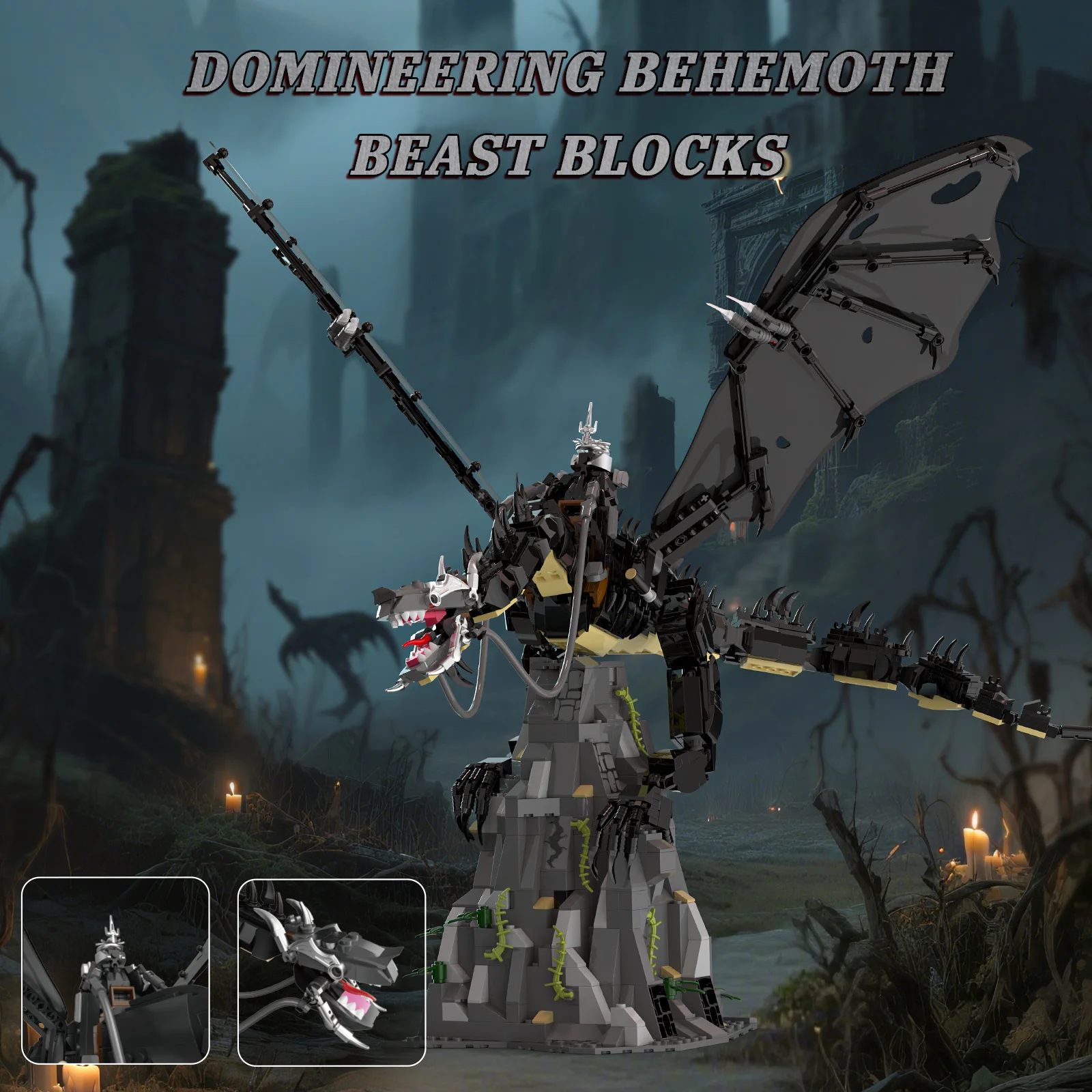 1361pcs Witch King Fell Beast Building Blocks Set Toy,Medieval MOC Nazgul Dragon Model Kit for Adults & Kids, Fans Boy Girl Gift