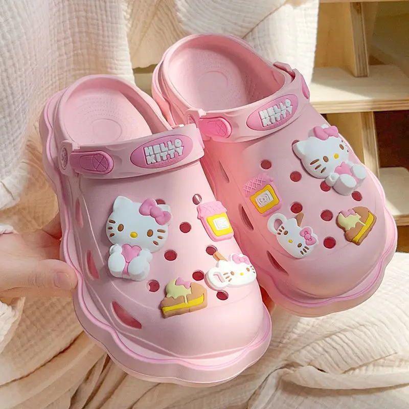 

Kawaii Lolita Sanrio Hello Kitty Cave Shoes Women's Summer Sandals with Thick Heels Kuromi Cinnamoroll Casual Slippers Female