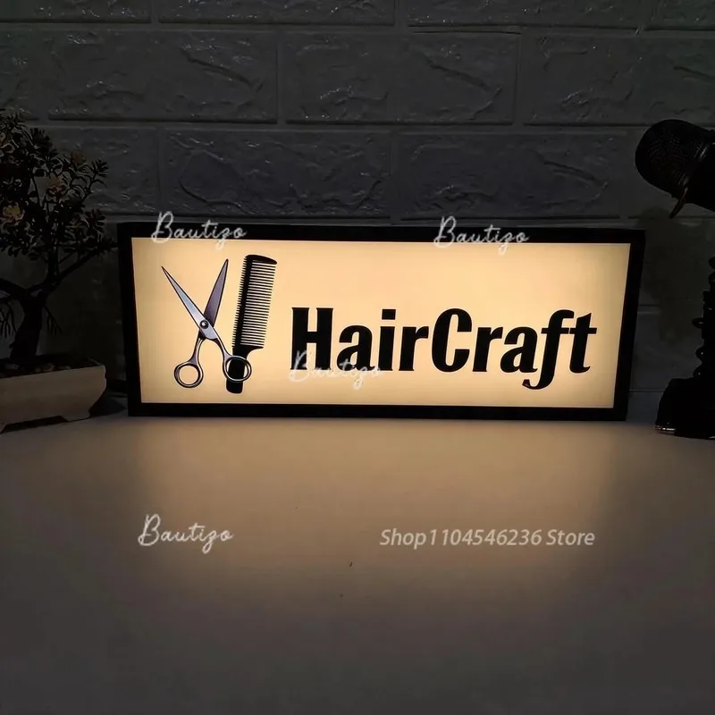 Custom LED Light Box Sign, HairCraft Neon Metal Wall Panel Signboard Business Workplace Gift Personalized Logo Advertising