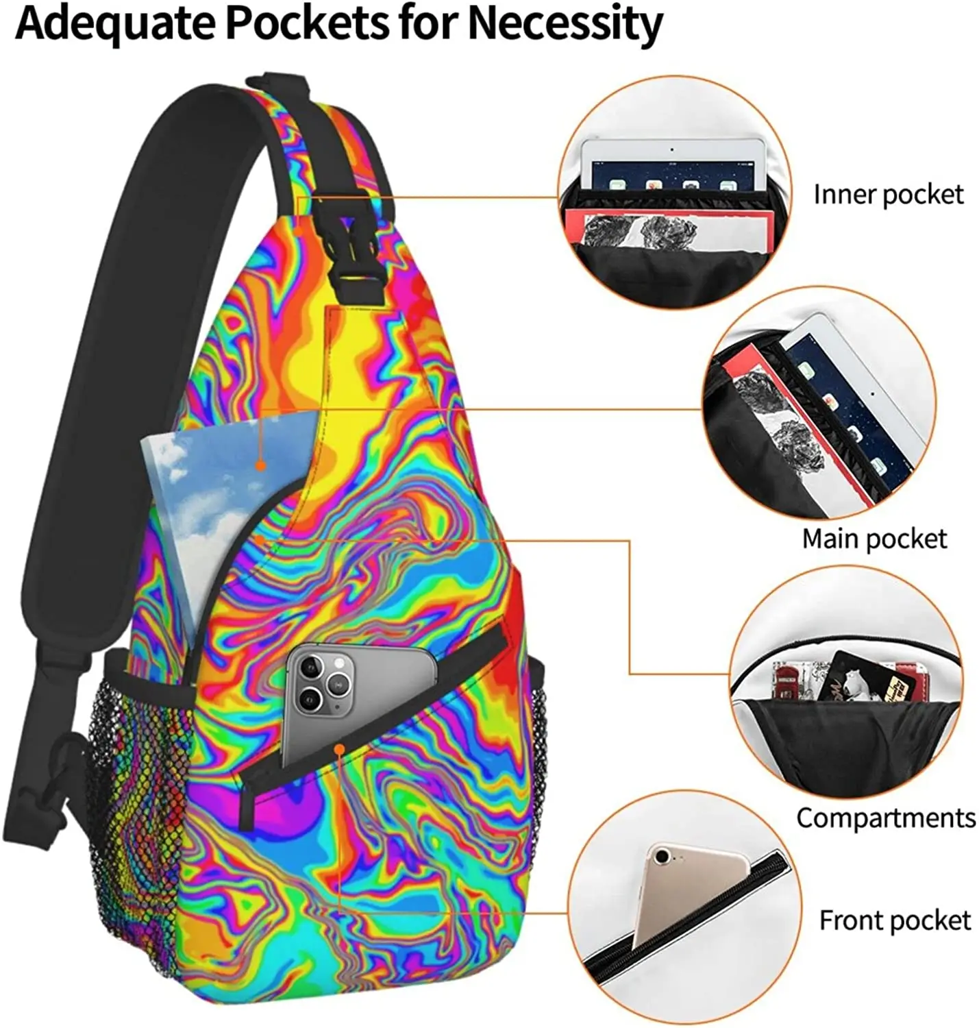 Psychedelic Trippy Sling Backpack,Casual Crossbody Shoulder Backpack Sling Bag Chest Daypack for Men Women Sport Hiking Gym