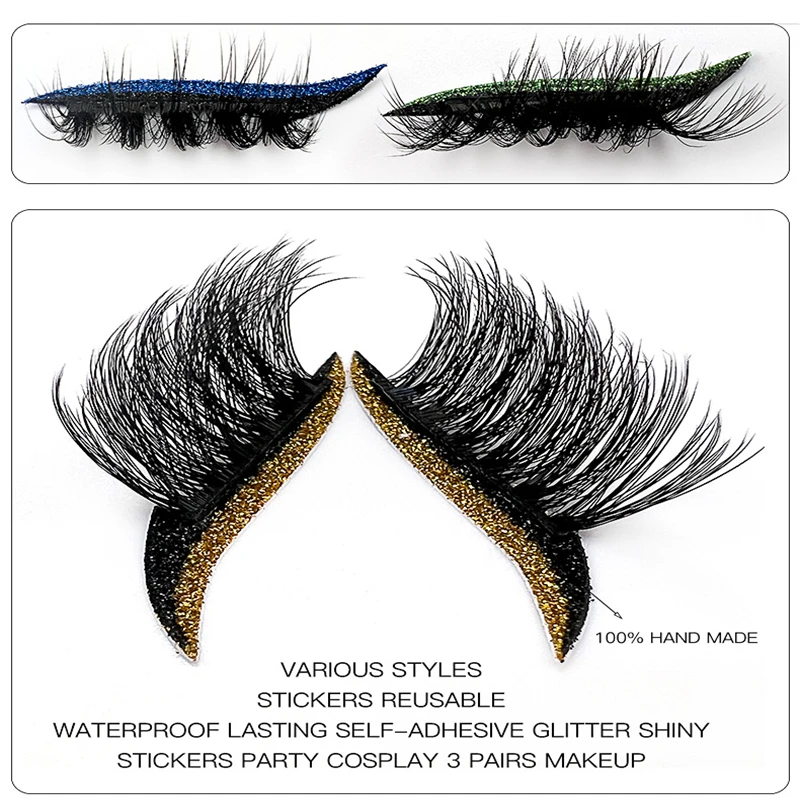 1-teiliges Set, bunter Lidschatten mit selbstklebenden falschen Wimpern, natürlich dick, gekräuselten Wimpern, einfach anzubringendes Augen-Make-up-Set