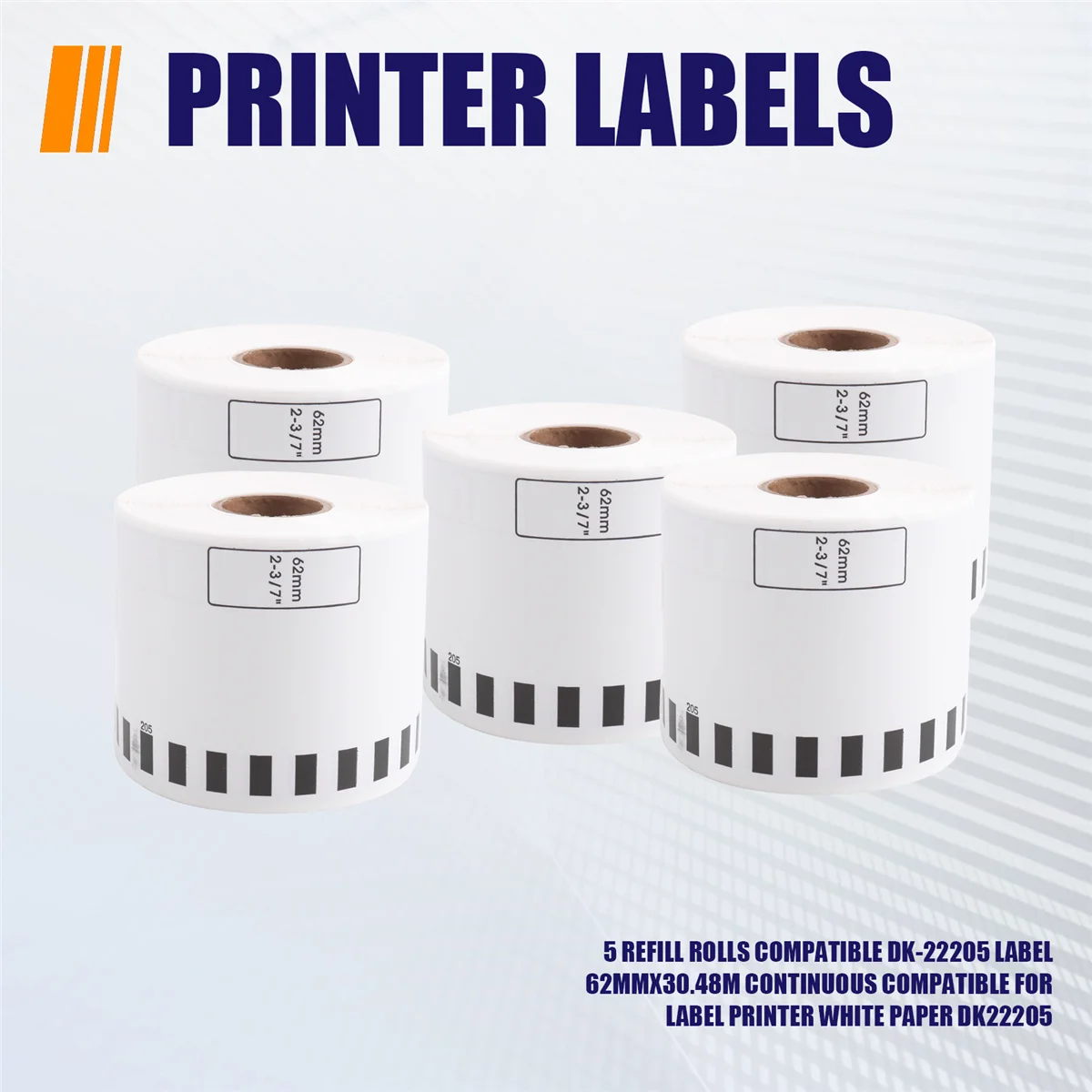 SMIEA 5 rotoli di ricarica compatibili con etichette DK-22205 62mmx30,48M continuo compatibile per stampante per etichette Brother Carta bianca DK22205