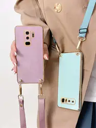 Note8 Note9 Crossbody Lanyard Plating Case For Samsung Galaxy S8 S9 Plus S Note 9 8 Girl Cord Silicone Back Cover S9plus S8plus