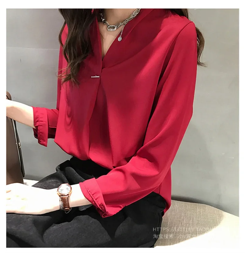 Blusa de satén con pajarita para mujer, camisa elegante de manga larga, moda coreana, 2024