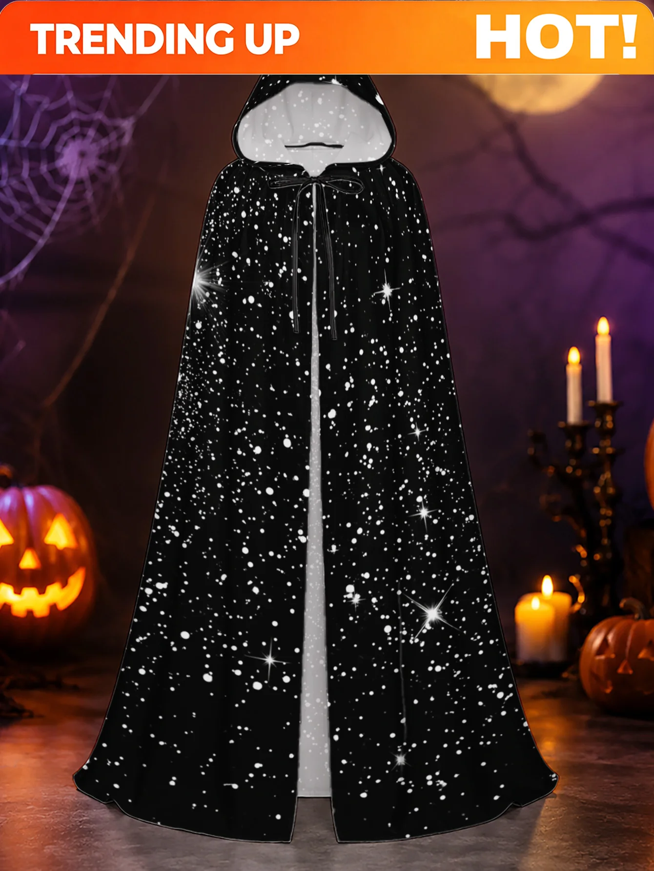Customization 1pc, Witchy Halloween Costume Cape With Starry Night Sky Elements, Polyester Material, Ideal For Fright Nights