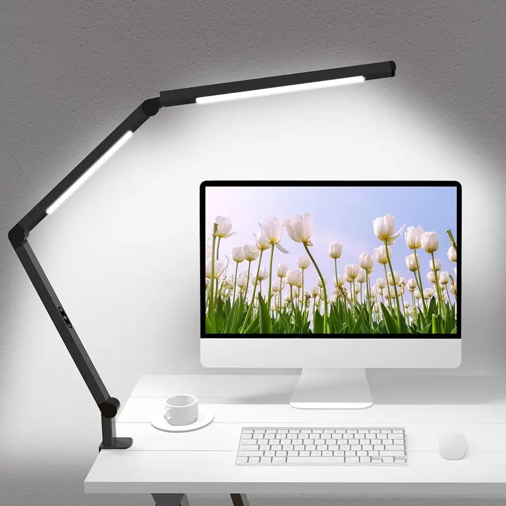 LED Desk Lamp with Clamp Adjustable Swing Arm Dual Light Eye-Care 4 CCT Modes 5 Brightness Levels Clip-on Work Study Reading