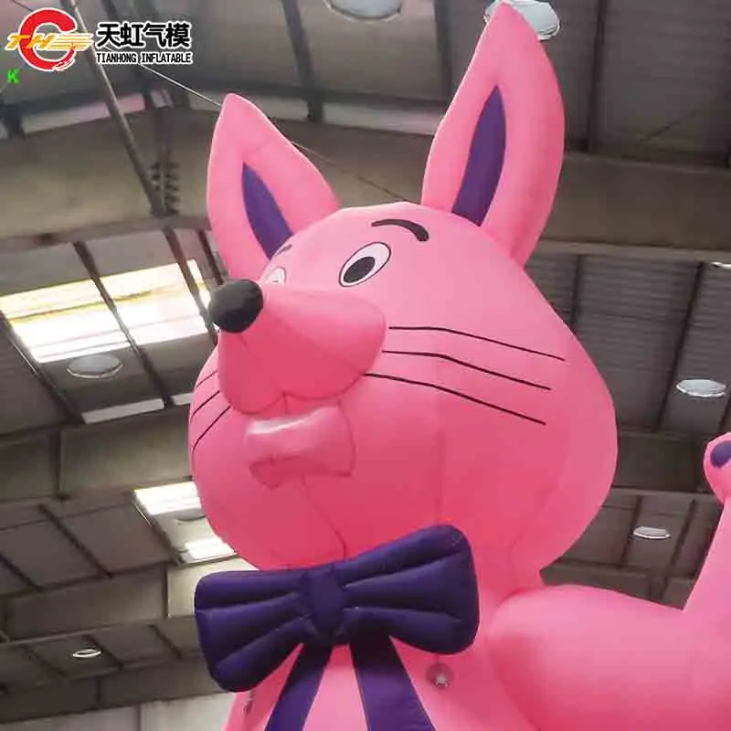 ของตกแต่งเวทีวันหยุดอีสเตอร์ขนาดใหญ่ กระต่ายสีชมพูเป่าลม โมเดลกระต่ายอีสเตอร์เป่าลม ลูกโป่งลม